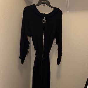 Love Sense Black Fringe Hoodie Bodysuit with Belt Size M Thick Stretchy